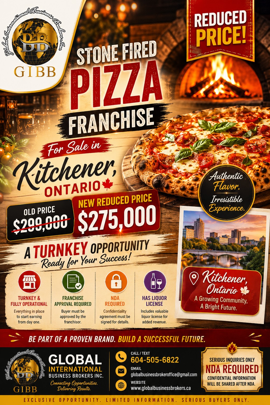 Stone Fired Pizza Franchise for sale in Kitchener Ontario